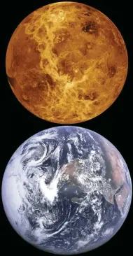  ??  ?? ABOVE LEFT Earth and Venus are extremely similar in size, giving them the moniker of the ‘twin planets’