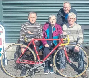  ??  ?? From left: Twin brother Neil Hutchison, Lil Stewart, Charly Mathers and Lionel Wylie with the donated bike.