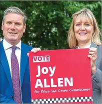  ?? ?? SUPPORT: Sir Keir Starmer with Joy Allen last year during her campaign to be police and crime commission­er