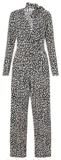  ??  ?? Amelia animal print jersey jumpsuit, £70, Monsoon.