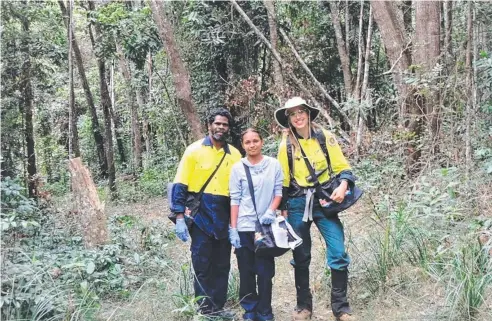  ??  ?? WINNING TEAM: Bulmba Rangers Walter Brim and Tatiana Hudson with the Wet Tropics Management Authority’s Marie Courtevill­e help contain a yellow crazy ant outbreak.