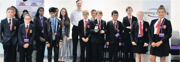  ??  ?? Pupils from Northwood School in Hillingdon, Villiers School in Ealing and from Thamesmead and Thomas Knyvett Schools in Spelthorne at the coding challenge finals