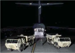  ?? REUTERSPIX ?? THAAD intercepto­rs arrive at Osan Air Base in Pyeongtaek, South Korea, in this handout picture provided by the United States Forces in Korea and released by Yonhap news agency yesterday.
