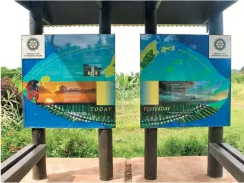  ?? ?? Where yesterday meets today...The 180-degree Meridian Internatio­nal Date Line board near Waiyevo on Taveuni Island.