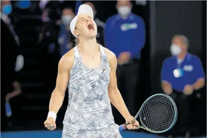  ?? Photo / AP ?? Ash Barty celebrates her win in last night’s Australian Open final.