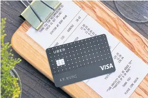  ?? UBER TECHNOLOGI­ES INC VIA AP ?? This handout photo shows an Uber Visa credit card.