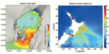  ??  ?? These graphics show the possible impact of a tsunami on Wellington and the east coast.