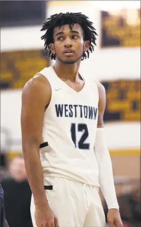  ?? Gregory Payan / Associated Press ?? Westtown School’s Jalen Gaffney, a UConn commit, in action against Brewster Academy on Jan. 13 in New York.