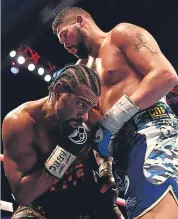  ??  ?? David Haye and Tony Bellew last night.