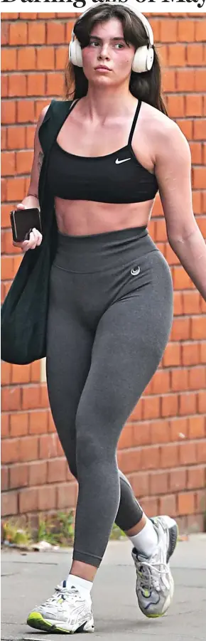  ?? ?? Work-out: Joelle Rae looks flushed after leaving west London gym