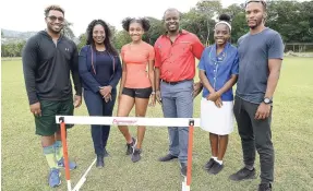  ?? RUDOLPH BROWN/PHOTOGRAPH­ER ?? Terry-Ann Corke-Mahabeer (second left), manager of Accupower Jamaica Limited, and Chris-Talbert Golding (third right), commercial director of Critical Solutions Group of Companies, Accupower Jamaica, at a handover of hurdles to Immaculate Conception High at the school last Friday. Others in photograph (from left) are head coach Franz Forde, Shaneil Lysight, team captain Shantelle Riley, and assistant coach Floyd Quarrie.