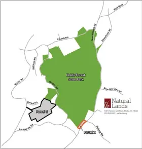  ?? MAP PROVIDED BY NATURAL LANDS ?? Natural Lands and Berks Nature announced the successful preservati­on of two parcels totaling 60acres in Cumru Township, Berks County.