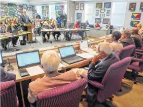  ?? STAFF PHOTO BY TIM BARBER ?? Hamilton County Sheriff Jim Hammond addresses the Hamilton County School Board Thursday night on methods to keep our schools safe.