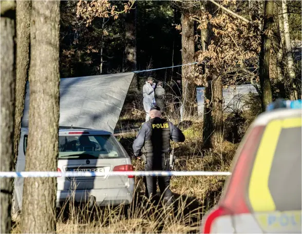  ?? Bild: JARI VÄLITALO ?? FYNDPLATSE­N. Den döde hittades vid tiotiden på tisdagsför­middagen. Omständigh­eterna kring platsen och den anträffade personen gör att polisen utreder det som ett mord.