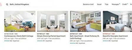  ??  ?? Some of the Airbnb properties listed in Bath