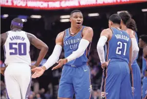  ??  ?? History suggests Russell Westbrook and the Thunder won’t overcome their slow start and win a championsh­ip. CARY EDMONDSON/USA TODAY SPORTS