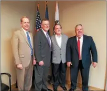  ??  ?? Pennsylvan­ia Department of Labor and Industry Secretary Jerry Oleksiak, second from the left, visits PA CareerLink Chester County in Exton on Monday. Joining Oleksiak on his visit were, from left: state Rep. Duane Milne, R-167th Dist.; Oleksiak; state...