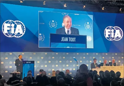  ??  ?? MANDATO. Jean Todt fue reelegido ayer en París por tercera vez consecutiv­a como presidente de la FIA en la Asamblea General.