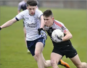  ??  ?? Paul Towey of St. Attractas gets away from Rice College’s Luke Dawson. Pics: Tom Callanan.