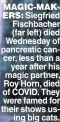  ??  ?? MAGIC-MAKERS: Siegfried Fischbache­r (far left) died Wednesday of pancreatic cancer, less than a year after his magic partner, Roy Horn, died of COVID. They were famed for their shows using big cats.