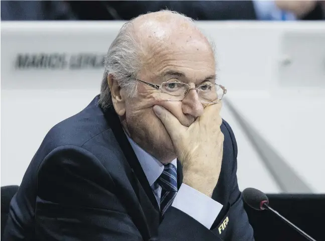  ?? Philip Schmidli / Gety Images ?? Sepp Blatter’s resignatio­n — after 34 years of holding one of the top two jobs at FIFA — makes any attempt to clean up the organizati­on easier, experts say.