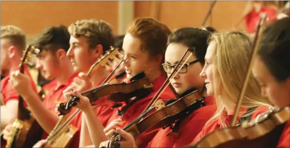  ??  ?? Memebers of Danescastl­e Music group performing at their weekly Seisiún in the Horse and Hound.