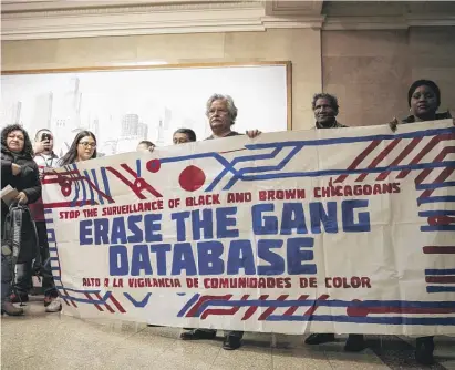  ?? ASHLEE REZIN/SUN-TIMES ?? Community activists speak out against the Chicago Police Department’s gang database in 2019.