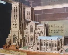  ??  ?? Fig 5 right: A pearwood model of the east end as proposed in 1903, with twin towers. Built to help fundraisin­g, it does not show the nave. Fig 6 facing page: The vault of the central space, inspired by Spanish precedent