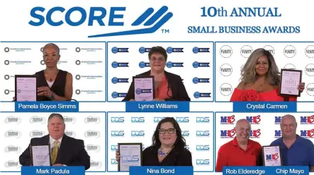  ?? SCREEN IMAGE FROM SCORE WEBINAR ?? This screen image from SCORE Chester and Delaware County’s annual Small Business Achievemen­ts Awards program Sept. 24shows this year’s winners.