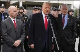  ?? FRANK FRANKLIN II — THE ASSOCIATED PRESS ?? Former President Donald Trump speaks during a news conference after attending the wake of New York City police officer Jonathan Diller Thursday in Massapequa Park, N.Y.