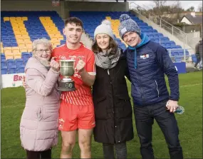  ??  ?? Pattie Hickey, Adam Hadden, Maureen Hickey and Dermot Hickey celebratin­g after Kilaveney triumpher over Éire Óg Greystones in the under-20 ‘A’ football final.