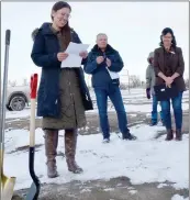  ?? ?? Stewart Valley School Principal Kimberlee Schlageter delivers remarks during the sod turning ceremony, Nov. 1.