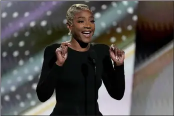  ?? MARK TERRILL — ASSOCIATED PRESS FILE ?? Tiffany Haddish presents the Arthur Ashe award for courage to the U.S. Women’s National Soccer Team at the ESPY awards on July 12 at the Dolby Theatre in Los Angeles.
