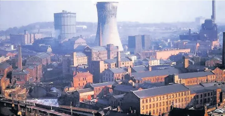  ?? Photo by Stan Wild ?? ●●Stockport gasworks and power station with gasholder and cooling tower viewed over Portwood in the 1960s