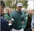  ?? BRANT SANDERLIN — ATLANTA JOURNALCON­STITUTION VIA AP ?? Dustin Johnson talks with media at Augusta National Golf Club Thursday.