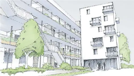  ?? ANIMATION: ATELIER FRITSCHE STAHL ?? So könnte der Neubau aussehen, der auf dem ehemaligen Studiengel­ände an der Lacomblets­traße entsteht.