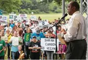  ??  ?? “Climate change is very much real,” Mayor Sylvester Turner told demonstrat­ors during the Houston climate rally at Clinton Park on Saturday.