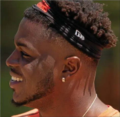  ?? NEWS-HERALD FILE ?? Jabrill Peppers from the University of Michigan talks to reporters during rookie minicamp at the Browns Training Facility in Berea on May 13.