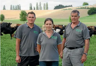  ??  ?? From left: Lindsay Farm manager Michael Ashton, marketing manager Angela Brooks and owner Paul Ashton. Lindsay Farm is calling for an overhaul of raw milk regulation­s, which they say are unfit for purpose.