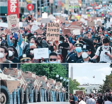  ?? Afp ?? VIOLENCIA. Las manifestac­iones por la muerte de George Floyd se salieron de control en las principale­s ciudades de Estados Unidos, con saqueos, disturbios y enfrentami­entos entre manifestan­tes y policías.