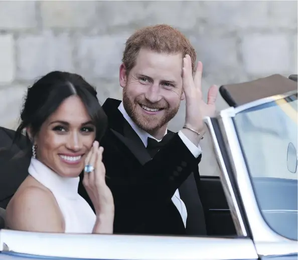  ?? STEVE PARSONS ?? Harry and Meghan, the Duke and Duchess of Sussex, leave Windsor Castle after their May 19 wedding to attend an evening reception. The rumour mill was working overtime Monday with word the high-profile newlyweds would be spending their honeymoon at...