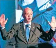  ?? ESTEBAN FELIX / AP ?? FIFA president Gianni Infantino delivers a speech at the South American Football Confederat­ion (CONMEBOL) congress in Santiago, Chile, on Wednesday.