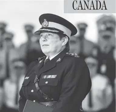  ?? MICHAEL BELL / THE CANADIAN PRESS ?? Brenda Lucki speaks in Regina on Friday. She was appointed Canada’s first permanent female RCMP commission­er.