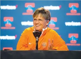  ?? ASSOCIATED PRESS PHOTOS ?? Tennessee women’s basketball coach Holly Warlick speaks during the program’s media day on Thursday in Knoxville.