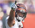  ?? ICON SPORTSWIRE VIA GETTY IMAGES ?? Cincinnati Bengals wide receiver Tyler Boyd (83) points toward the fans before the game against Minnesota on Sept. 12 at Paul Brown Stadium.