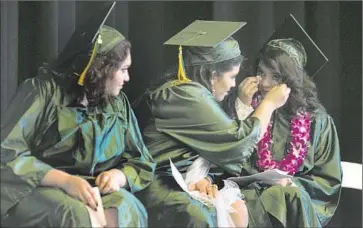  ?? Robert Gauthier Los Angeles Times ?? AVIVA HIGH graduates Andrea, left, Pamela and Diana are among five teens completing their education at the alternativ­e school for girls who need emotional or behavioral support.