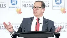  ?? JULIE JOCSAK/POSTMEDIA NETWORK ?? Niagara Falls Mayor Jim Diodati gives his state of the city address at the Americana Conference Resort & Spa in Niagara Falls on Wednesday.