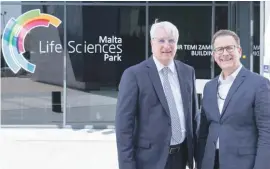  ??  ?? Paragon Europe chairman Edwin Ward with Life Sciences Park CEO Joseph Sammut (right) at the launch of the Malta Digital Cluster, another stimulus by Paragon Europe for Malta's economy