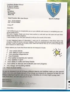  ?? Ben Twist, 11, who was sent a heartwarmi­ng letter, from his Edge Hill University graduate teacher after completing his SATS ??