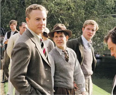  ??  ?? Samuel West, left, as Anthony Blunt; Tom Hollander as Guy Burgess; Rupert Penry-Jones as Donald Maclean; and Toby Stephens as Kim Philby in the BBC miniseries Cambridge Spies. A new biography explores Maclean’s role in the real-world scandal that...